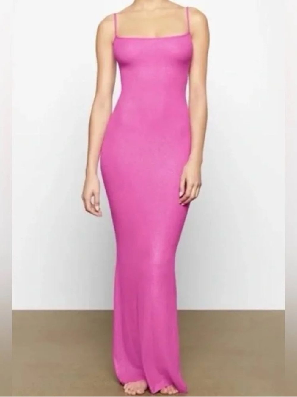 SKIMS Fitted Hot Pink sparkle Slip Maxi Dress soft lounge